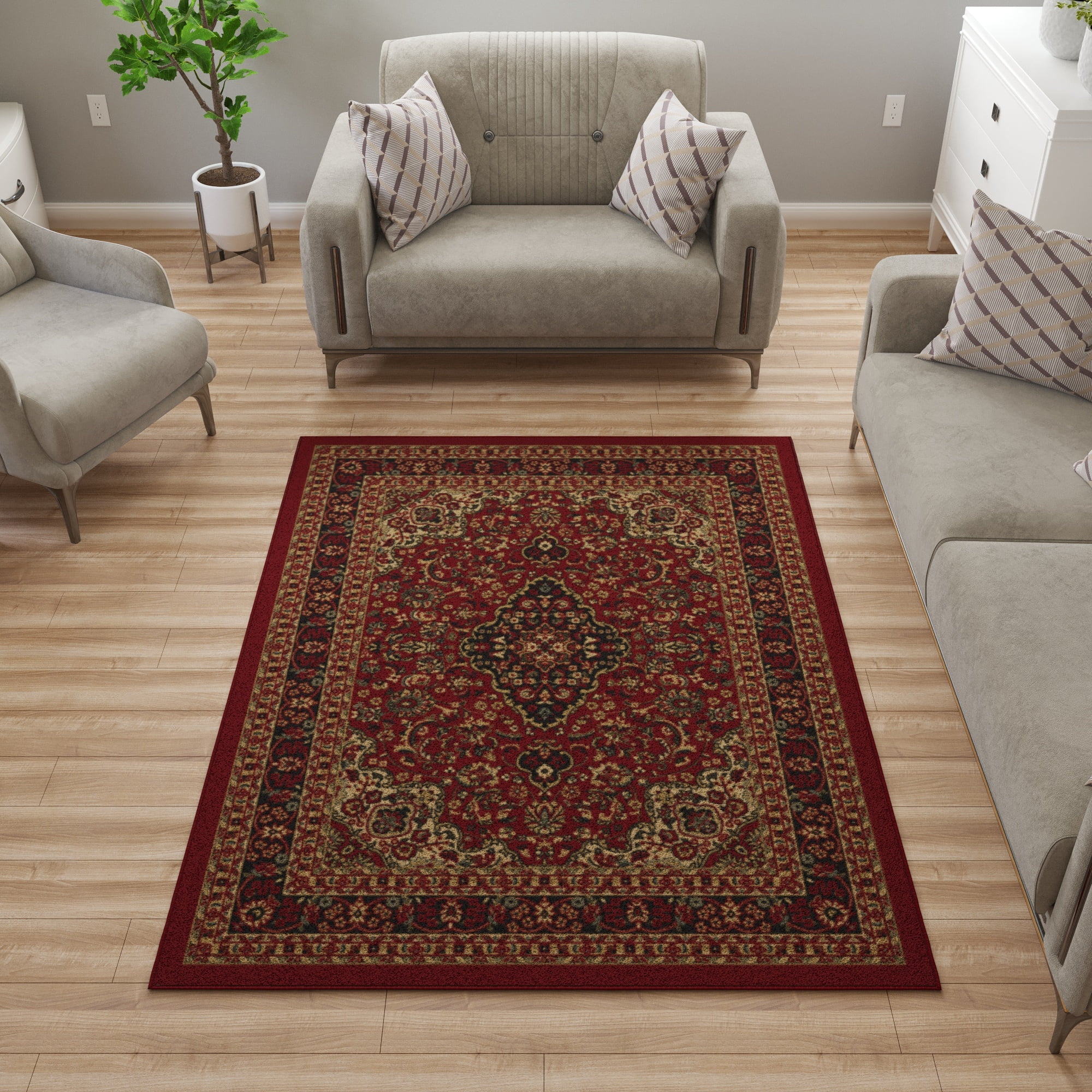 Ottomanson Medallion Area Rug 5' x 6'6" - Non Slip Low Pile Carpet, Red