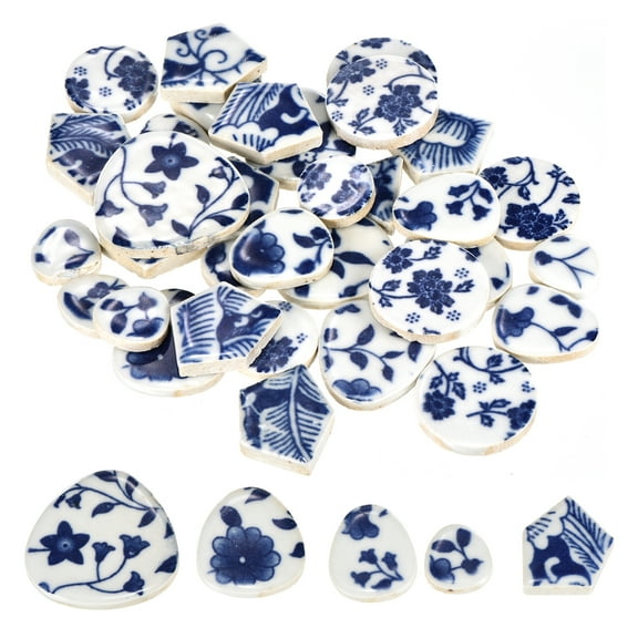 Uxcell 1 Set 0.94'' 1.18'' 1.22'' 1.61'' Ceramic Mosaic Tiles Irregular Blue White Ceramic Tiles for Mosaic Kits