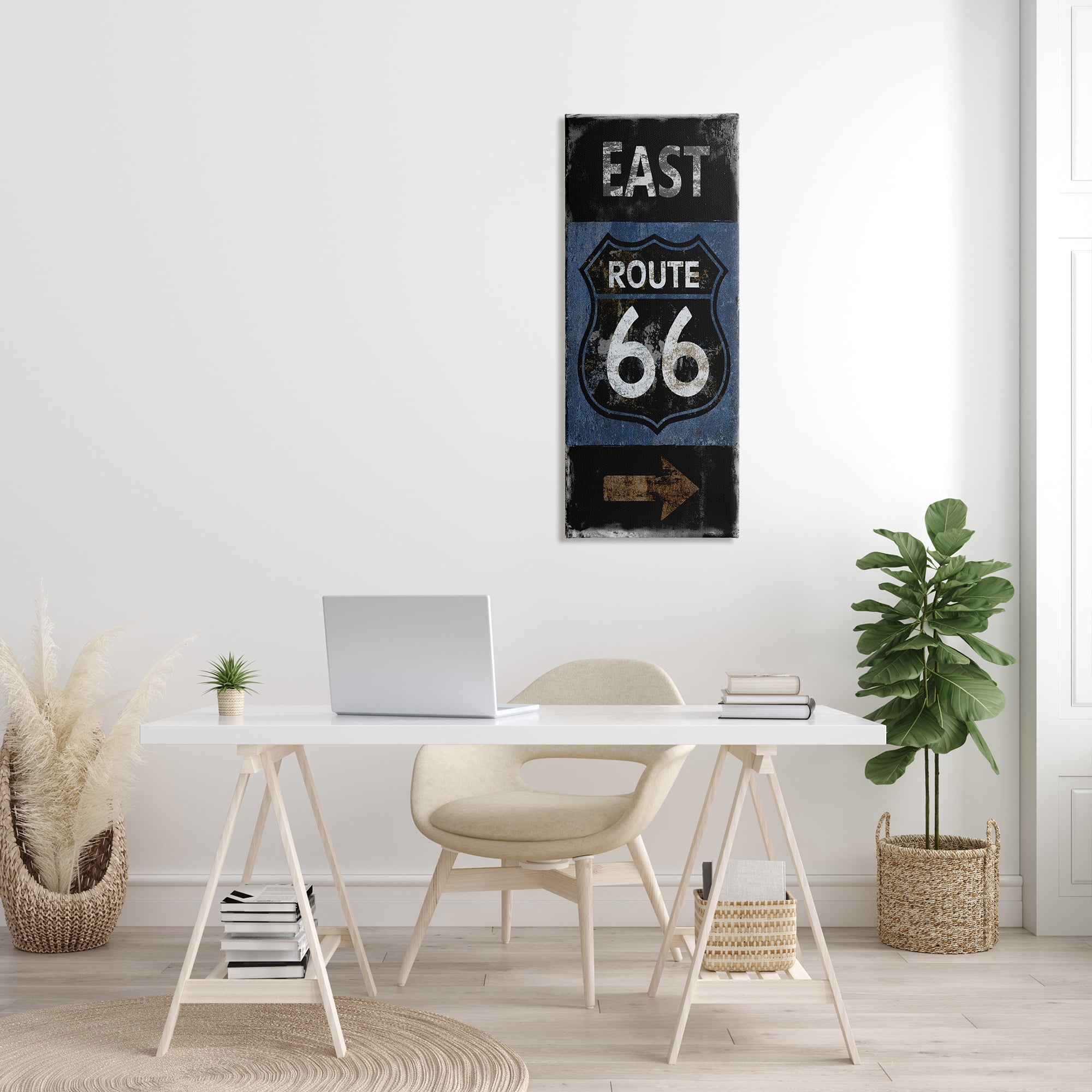 Stupell Industries Route 66 Highway Symbol Blue Right Arrow Directional, 17 x 40, Designed by Luke Wilson