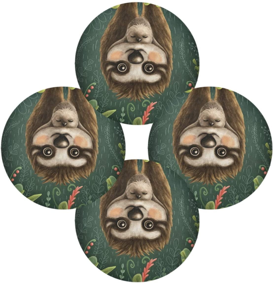 Cute Sloth Mom Baby Set of 1 Round HeatResistant Table Mat Washable Stain Resistant AntiSkid