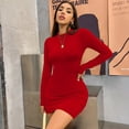 thumbnail image 1 of Long Sleeve Slim Mini Dress Women Turtleneck Pleated Party Ruched Short Evening Club, 1 of 7