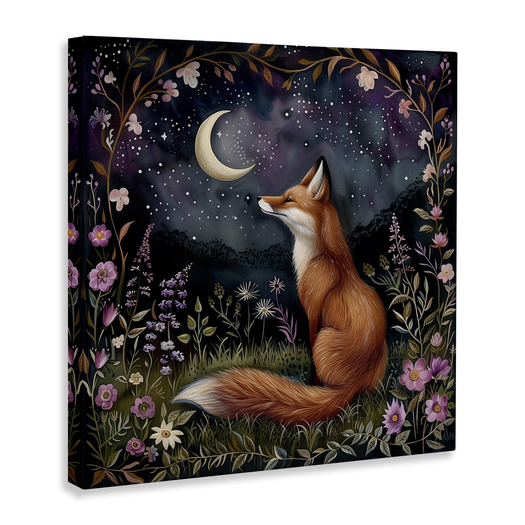 Stupell Industries Woodland Fox Night Forest Animals Painting Wrapped Canvas Art Print Wall Art, 36 x 36