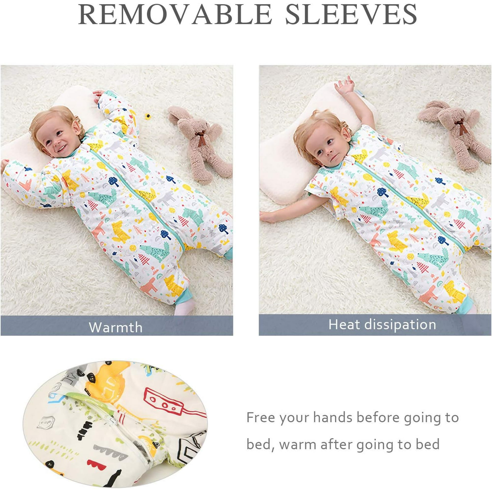 Queilt M 24 48 Months White Baby Sleeping Bag Baby Sleep Sack Split Leg With Removable Sleeves organic Cotton Sleeping Bag Various Sizes From 6 Mo