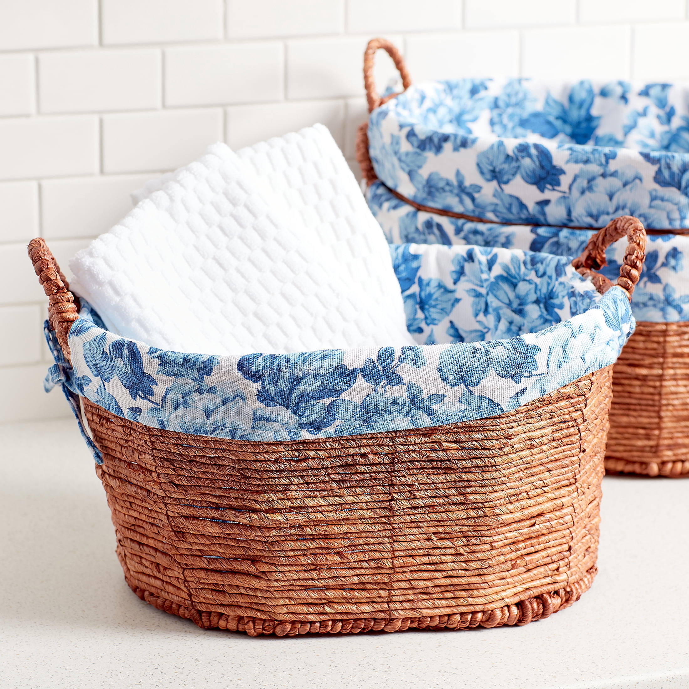 Pioneer Woman Oval Blue Floral Maize Basket, Set of 3