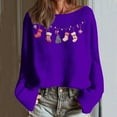 thumbnail image 3 of asdoklhq Christmas Sweaters for Women's Winter Christmas Printed Long Sleeved Round Neck Coarse Woven Stripe Long Sleeved Pullover Top Purple XL, 3 of 7