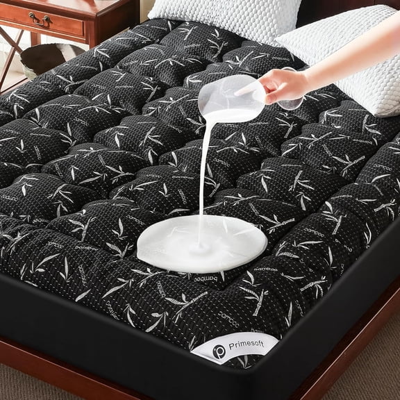 Queen Size Mattress Topper, Thick Pillow Top Mattress Pad,Up to 24 Inch Deep Pocket,Soft Breathable Mattress Pad for Back Pain, Waterproof Protector Cover(Black)