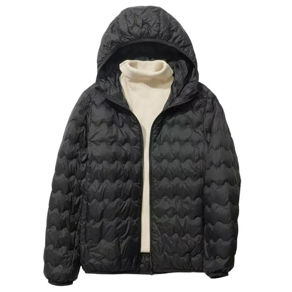 SAFUNY Women’s hooded lightweight quilted cropped jacket with soft lining warm practical for daily outings spring autumn Black L