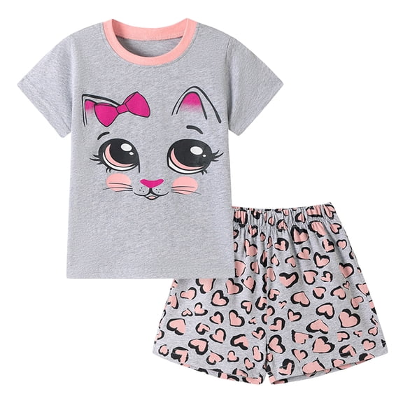 TOWED22 Toddler Girl Summer 2Pcs Set Floral & Heart Graphic Tee Ruffled Shorts Play Outfits 18M-4T(Grey,5-6 Y)