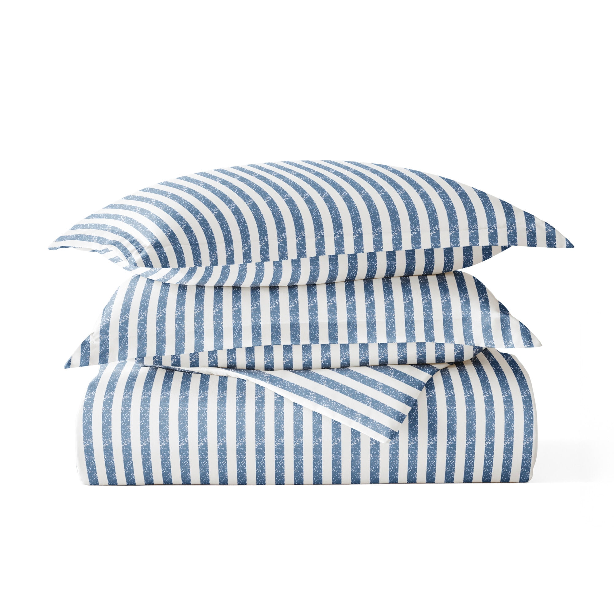 Noble Linens Coastal Navy Puffed Rugged Stripes 3-Piece Duvet Cover Set, Full/Queen