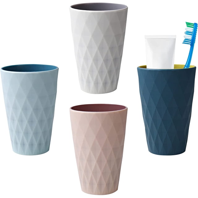 Vaso de baño, vaso de plástico, diseño de estilo nórdico, fuerte y resistente a caídas, adecuado para adultos, adolescentes y niños. 4 PIEZAS
