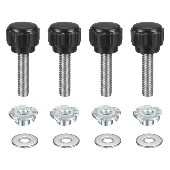 4 Sets Knurled Clamping Knobs with Washers & T-Nuts, M5 x 20mm Metric 14mm Plastic Head 304 Stainless Steel Stud Male Thread Thumb Screw on Type Head Threaded Hand Bolt Stud Knobs