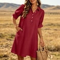 thumbnail image 4 of Byworldtasic Womens Summer Shirt Dress 2026 Ruffle Short Sleeve Button Down Flowy Swing Shift Mini Dresses, 4 of 8