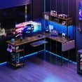 thumbnail image 3 of MCQ 94.5" Large L-Shaped Gaming Desk with LED Lights, Power Outlets, Drawer, Keyboard Tray & Hutch, Rust, 3 of 7