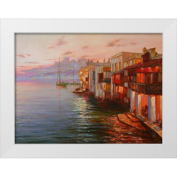 Obuchovsky, Yury 18x15 White Modern Wood Framed Museum Art Print Titled - Mikonos. Night Lights