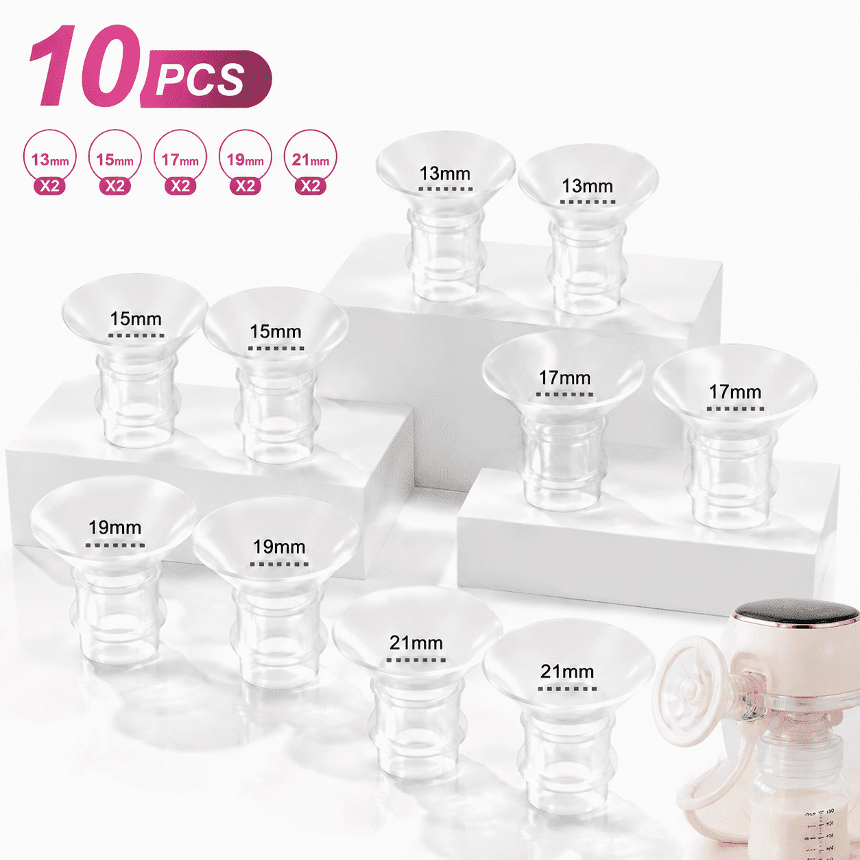 Flange Inserts 13/15/17/19/21mm 10PC,Compatible with Momcozy S12 Pro/S9 Pro/S12/S9 Wearable Brseastpump Cup,for Medela/Spectra/Bellaaby/TSRETE 24mm Shields/Flange