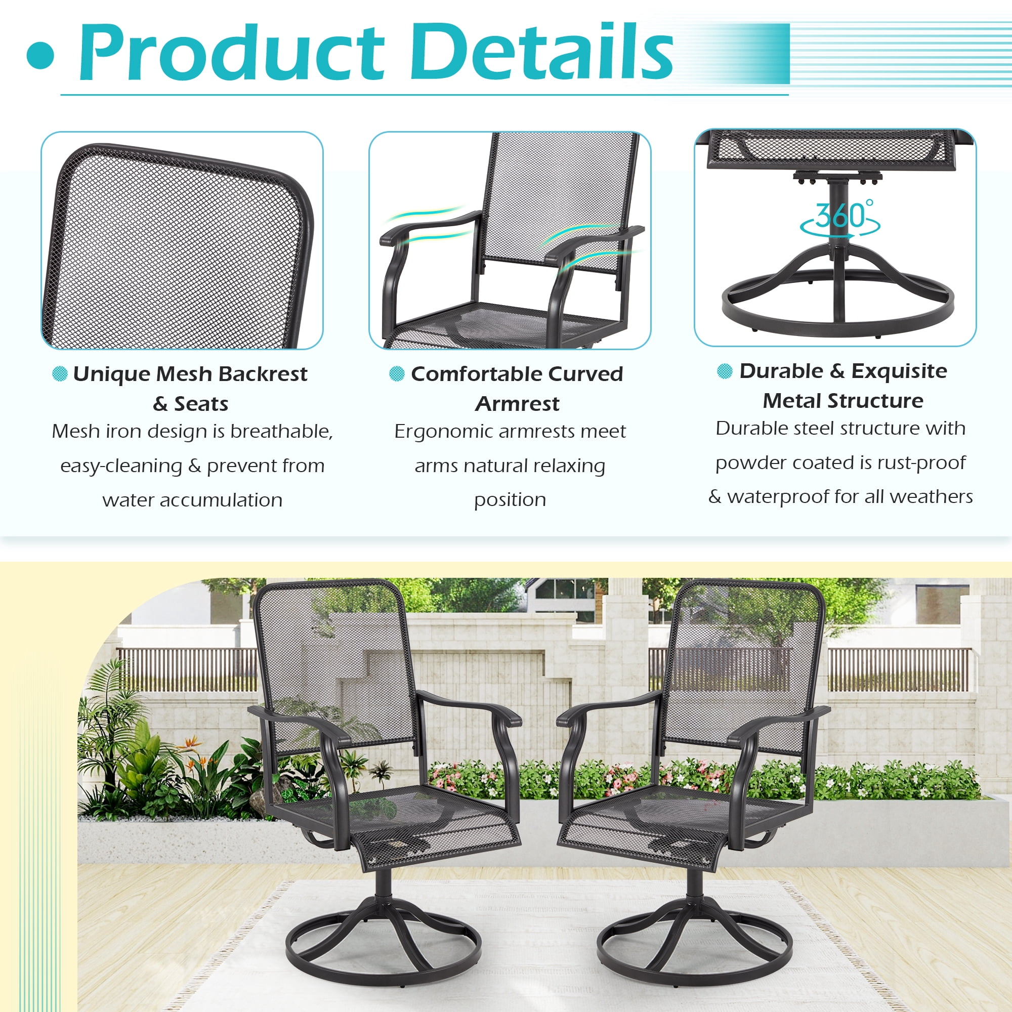 AECOJOY Swivel Chairs Set of 2 Patio Dining Rocker Chair Rocking Patio Furniture for Garden Backyard Bistro