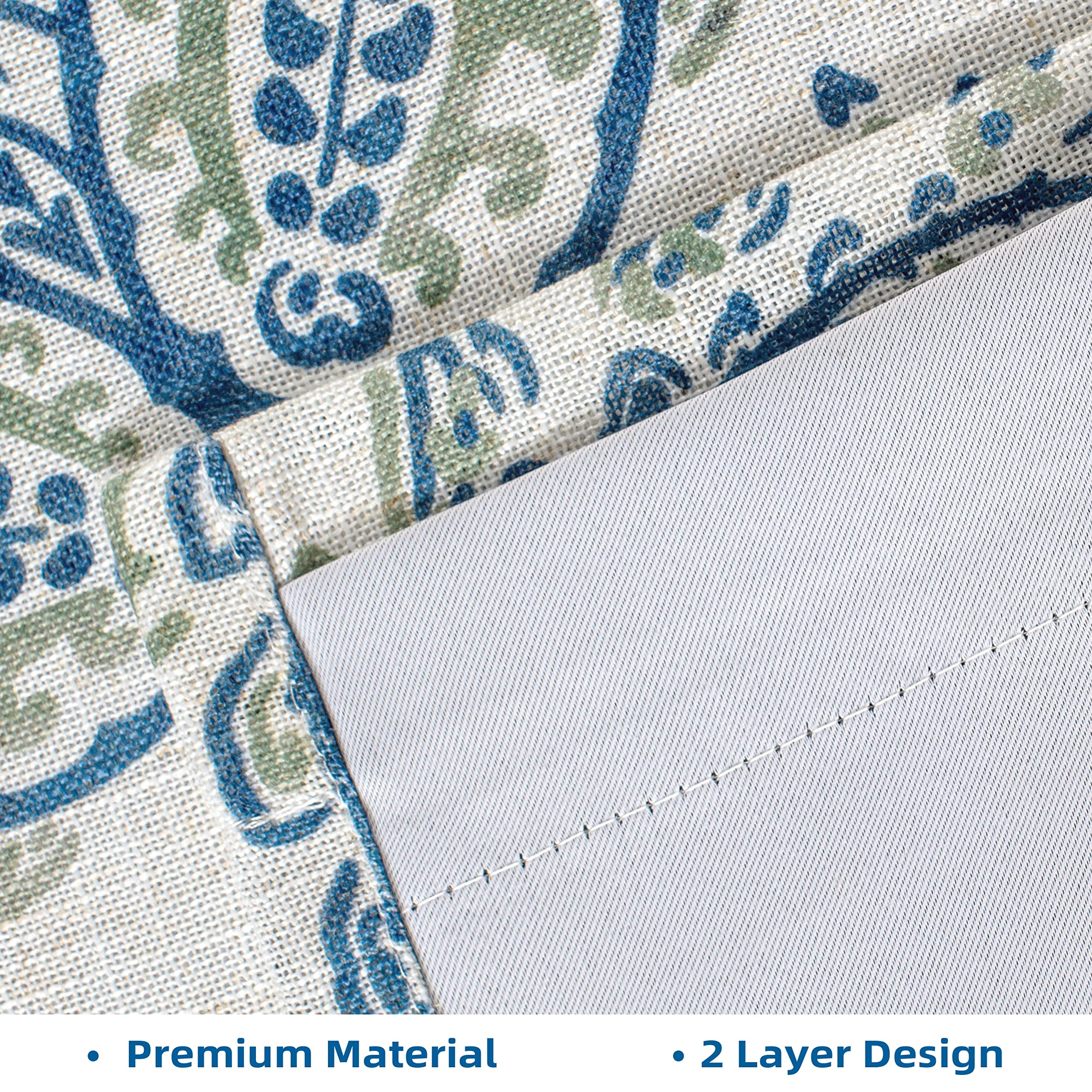 DriftAway Jacob Linen Blend Blackout Valance for Kitchen 18 Inch Length Scroll Floral Paisley Printed Lined Rod Pocket Room Darkening Window Curtain Valance for Living Room 52x18 Blue Green 2 Pack