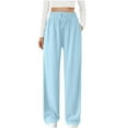 thumbnail image 2 of Htigea Women Pants Flowy Pants Drawstring Waist Wide Leg Palazzo Beach Pants Loose Fit with Pockets Today Sales Light Blue,M, 2 of 6