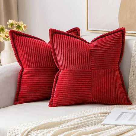 

MIULEE Red Corduroy Pillow Covers with Splicing Set of 2 Super Soft Boho Striped Pillow Covers Broadside Decorative Textured Throw Pillows for Couch Cushion Livingroom 16x16 inch