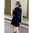 thumbnail image 2 of Vestidos plisados de ganchillo para mujer, Mini vestido corto negro extremo de punto para mujer, ropa de cuello alto, moda coreana para primavera y otoño 2025, 2 of 7