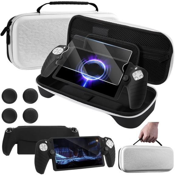 Funlab 4 in 1 Accessory Kit for Playstation Portal Compatible with Ps Portal Accessory Kit, Ps5 Portal Carrying Case with Case/Protective Film/Thumb Clip - White