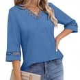 thumbnail image 6 of Hfnxid Summer Tops for Women Lace V Neck 3/4 Length Sleeve Shirts Dressy Casual Work Shirt 2026 Summer Fashion Clothing Blue M, 6 of 8