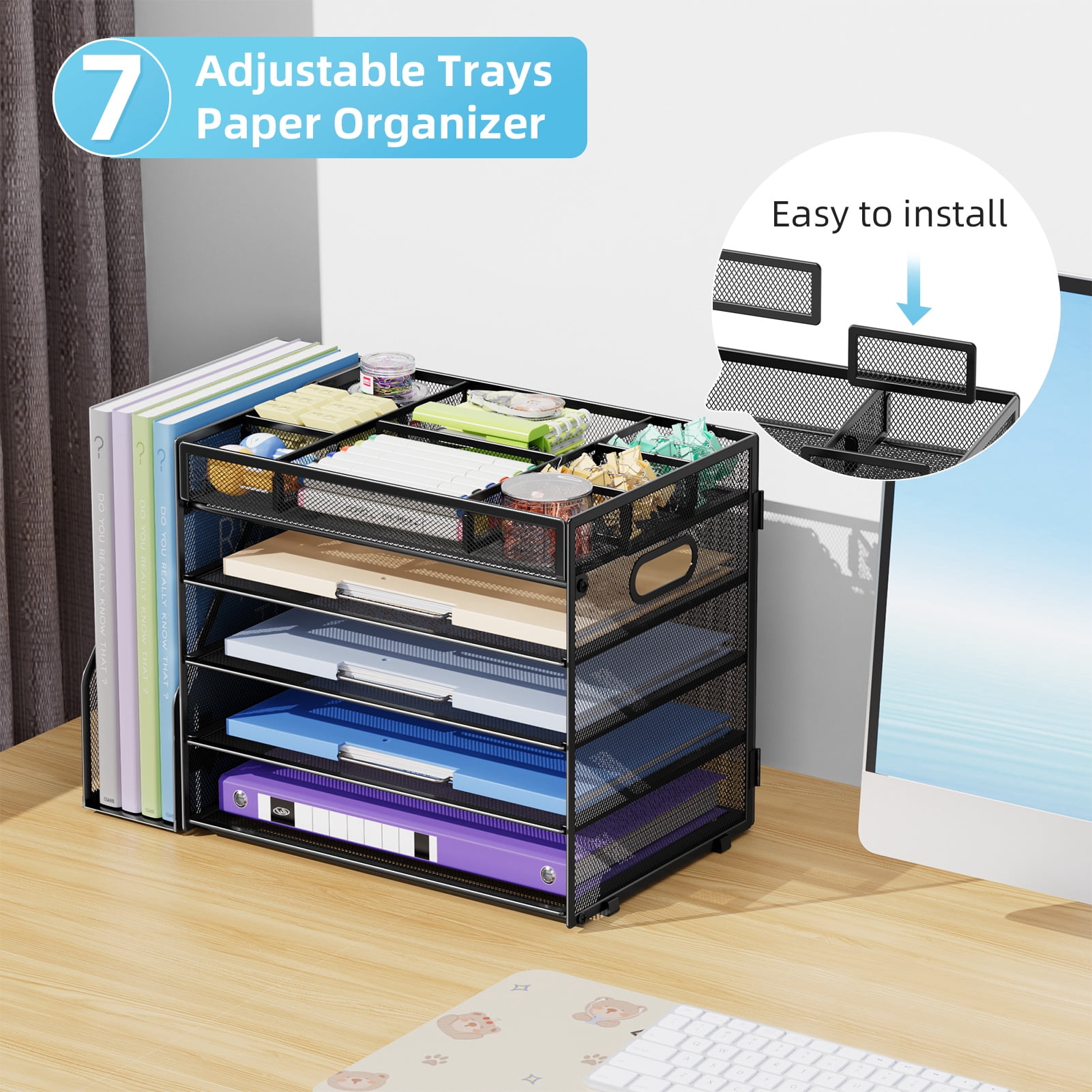 Marbrasse Multi-Functional Desk Organizer Tray,5 Tier Paper Letter Tray Organizer with File Holder,Mesh File Storage with 8 Compartments