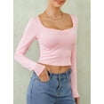 thumbnail image 3 of Biezeib Womenacute;s Spring Summer Fitted Crop Tops Long Sleeve Low Cut Solid Color Slim T-shirt, 3 of 6