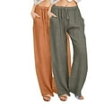 thumbnail image 2 of Wancir 2PC Women's Summer Drawstring Waist Wide Leg Loose Cotton Linen Palazzo Pants, 2 of 7