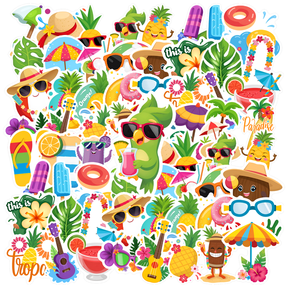 35pcs-50pcs Colorful Stickers Tropical Beach Stickers Cartoon Stickers Summer Stickers for Notebooks Luggage Phone