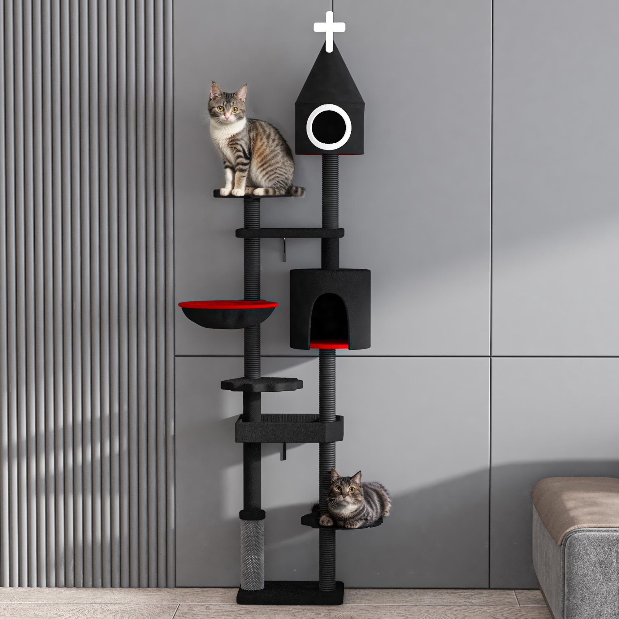 LHBCraft 88" H Tall Gothic Cat Tree, Cat Condo, Cat Tower