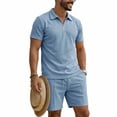thumbnail image 6 of Men's 2 Piece Outfits Short Sleeve Casual Shirt and Shorts Set Summer Quarter Zip Tracksuit for Men Loose Sports Elastic Waist Shorts, 6 of 9