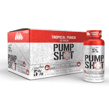 5% Nutrition Pump Shot Nitric Oxide Booster with 20g Glycerol + S7® | 12 Pack (Tropical Punch)