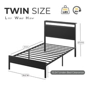 Twin Bed Frame with Headboard & Footboard, Charging Station & LED Light, Under-Bed-Storage, No Box Spring Needed, Noise Free, Easy Assembly, Black