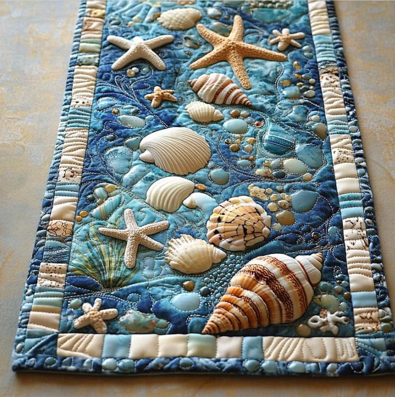 Sea Star Quilted Pattern Runner for Dining & Home Decor, Sea Star Quilted Table Runner – Sea Star Decor, Gift for Sea Star Lovers