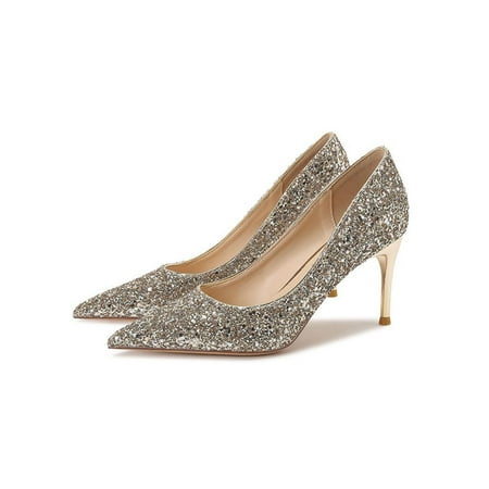 

Ritualay Ladies Pumps Slip On Stiletto Heels Pointy Toe Dress Shoes Lightweight Fashion Pump Shoe Bridal Casual Sexy Heeled Sandals Gold 8cm 7
