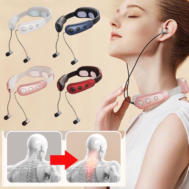 Fiudx Ofertas Del Día Dispositivo Multifuncional De Protección Del Cuello Para Vértebras Y Compresas Calientes Para Columna Vertebral, Cuello, Hombros Y Cuello Con Auriculares Bluetooth