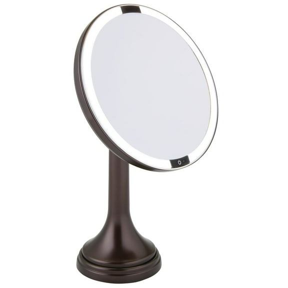 mDesign Modern Motion Sensor LED Lighted Makeup Bathroom Vanity Mirror, Large 8" Round, 3X Magnification, Hands-Free, Rechargeable and Cordless - Bronze