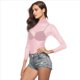 thumbnail image 5 of Camiseta de Larga Ajustada con Cuello Alto y Elástica Ultrafina para Mujer. Tops Transparentes. Rosa M, 5 of 8