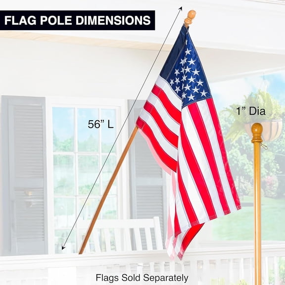 TG4THT-56" Solid Wood Flag Pole with Holder and Anti-Wrap Tube for 3'x5' Estate Flag with Pole Sleeve, Outdoor Weatherproof Use for Residential or Commercial