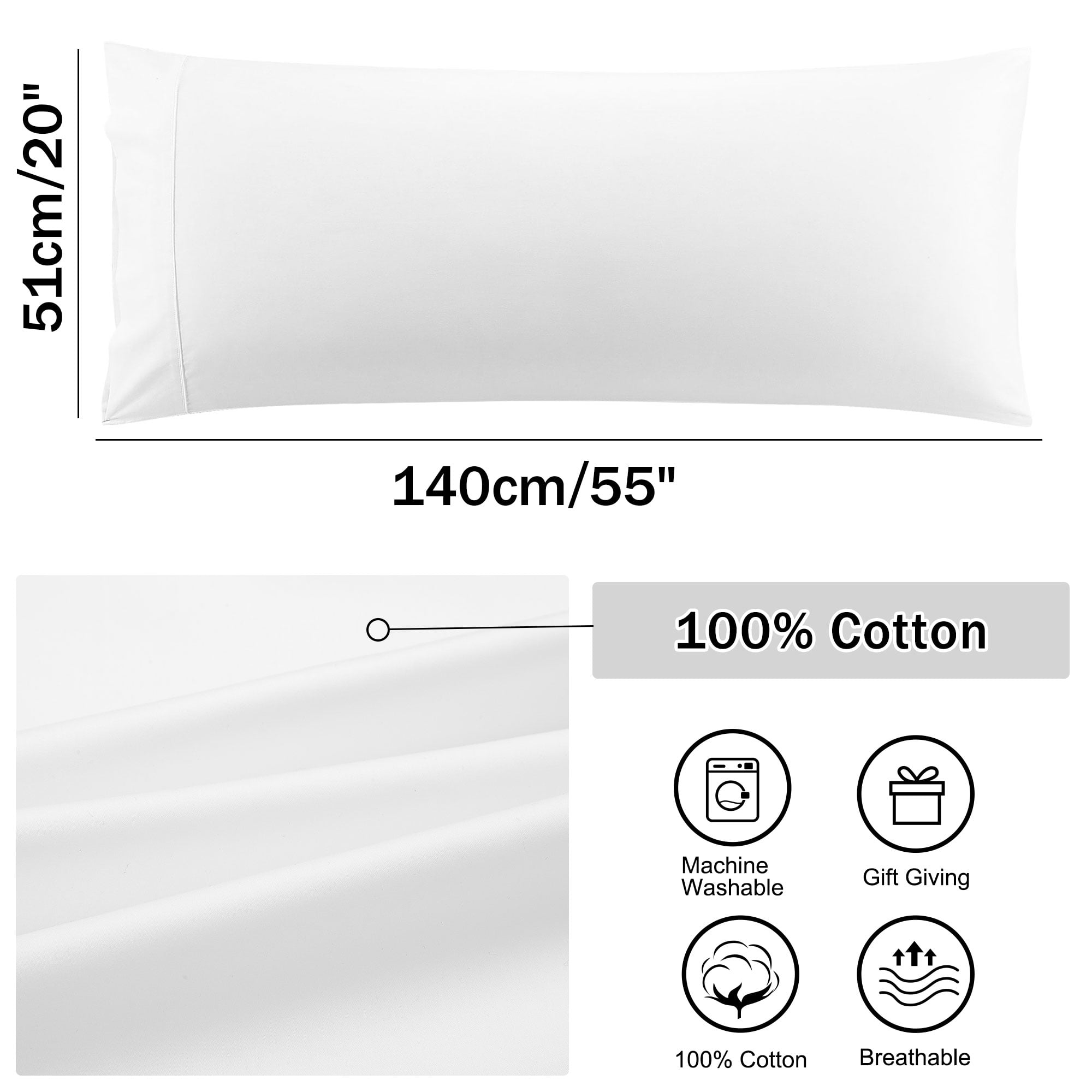 Unique Bargains 20"x 55" 1PC Envelope Closure Body Pillow Cover White