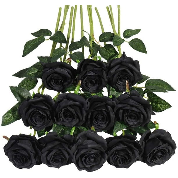 12 Pcs Rose Artificial Flower Single Stem Fake Flowers Bridal Wedding Bouquet Realistic Blossom Flora For Home Garden Party Hotel Office Decorations Black Walmart Com Walmart Com