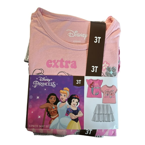 Disney Girl's 3-Piece Short Sleeve Flutter Sleeve & Ruffled Skirt Set (Princess, 3T)