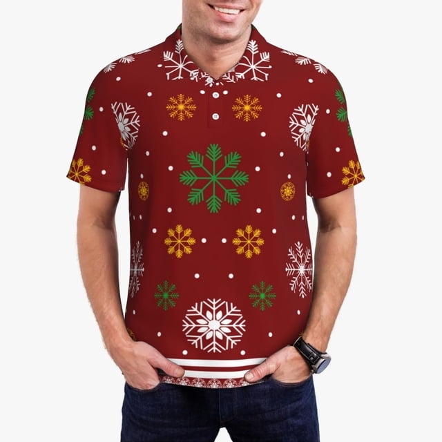 Fotbe Merry Christmas Camiseta Polo de Golf para Hombre con Estampado – Camisa Deportiva Transpirable con Cuello Abotonado-Medium