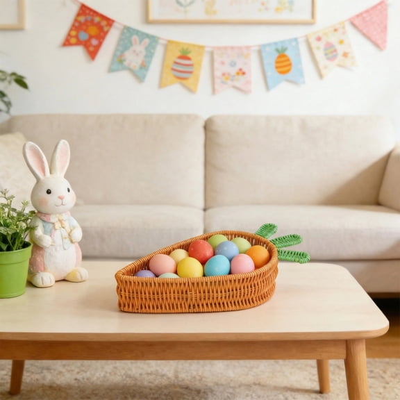 Todaioua Easter Carrot Shaped Rattan Woven Basket 10.4 x 6.1 inch Handwoven Storage Basket Wicker Bowls Food Serving Tray for Easter Egg Hunt Party Favors Fruit Candy Kitchen Table Decoration