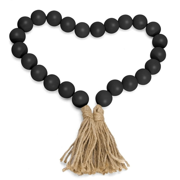 Decorative Wooden Beads 1.6" Diameter with Tassels, Boho Style Bead Garland for Farmhouse Decor, Ideal for Coffee Tables and Book Stacks (Black)