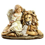 Joseph's Studio by Roman - Angel with Lion and Lamb Figure, Renaissance Collection, 11.5" H, Resin and Stone, Tabletop or Desk Display Decoration, Collection, Durable, Long Lasting