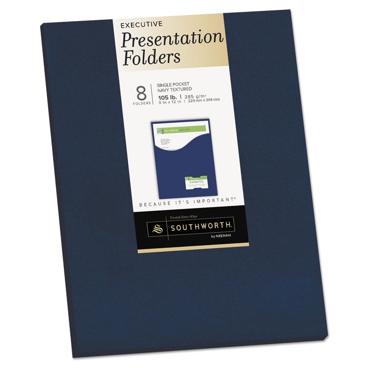 Southworth OnePocket Presentation Folders, 8 1/2 x 11, Navy, 8/Pack 98874