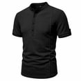 thumbnail image 6 of Timoontee Man Solid Color Casual Short Sleeved Half-buttoned Open And Close Vintage Standing Collar Top Black XL, 6 of 9