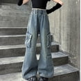thumbnail image 2 of YunPes Girls Cargo Baggy Jeans Y2K Streetwear Oversized Distressed Denim Pants Multiple Pockets Cargos Flare Jeans Fashion Trousers, 2 of 8